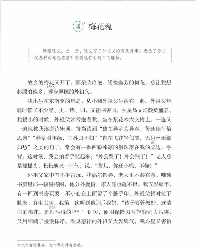 统编版五年级下册《4.梅花魂》知识点